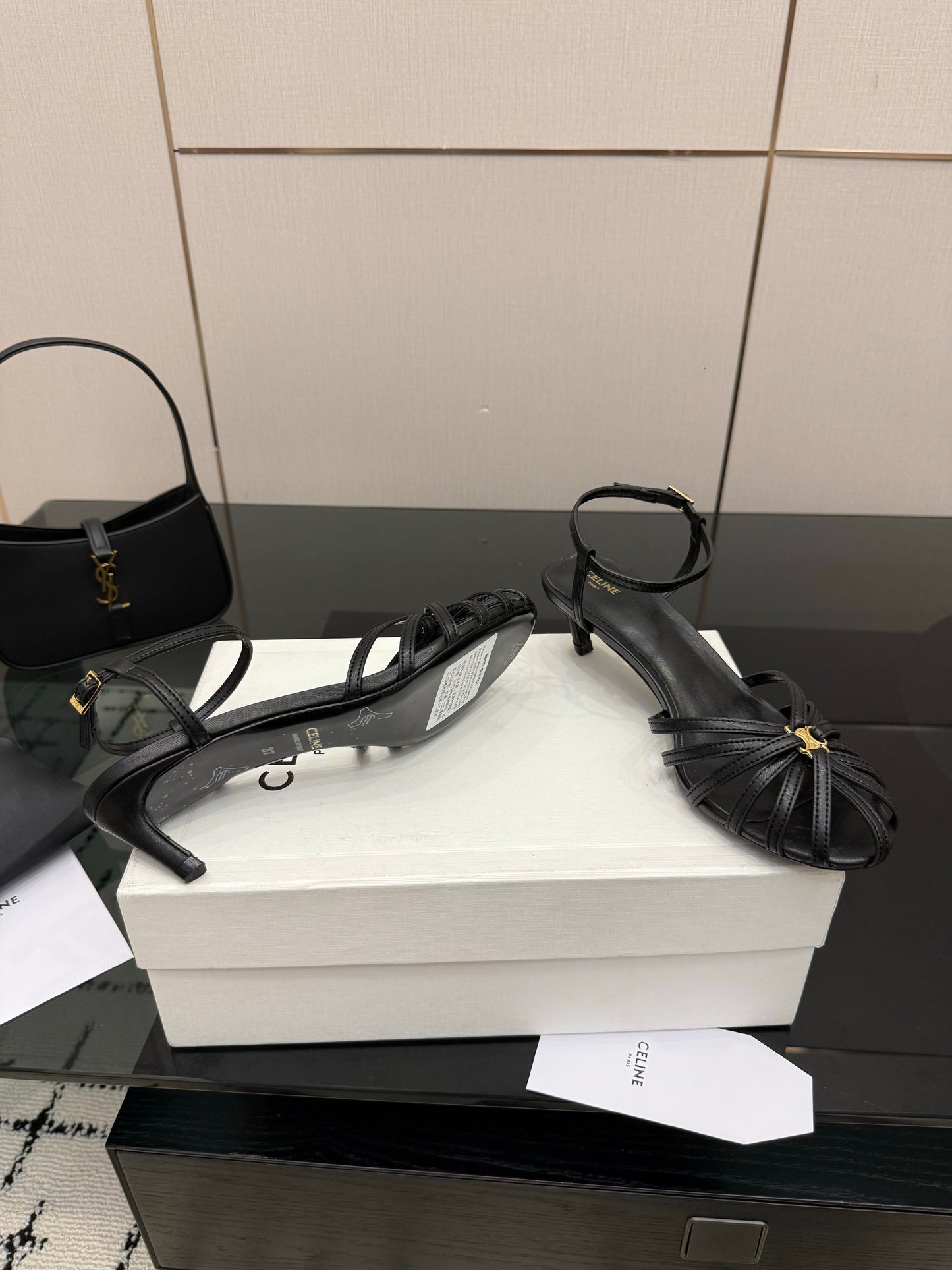 Celine 26s Sandal Triomphe 5cm Black Lambskin 894271
