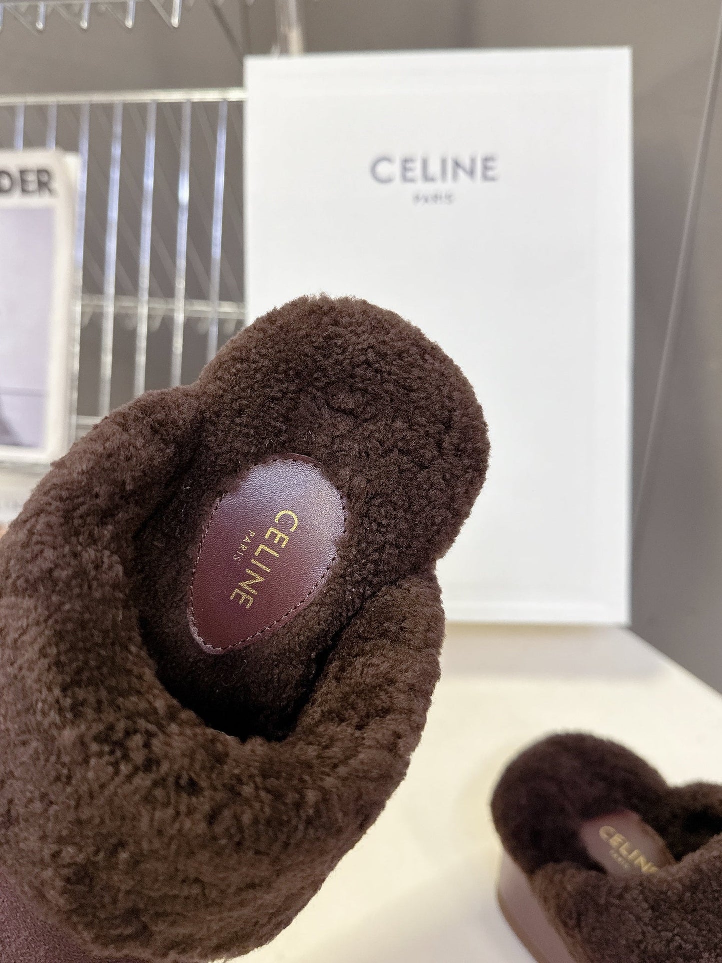 Celine 26s Wedge Mules In Plum Brown Suede And Wool