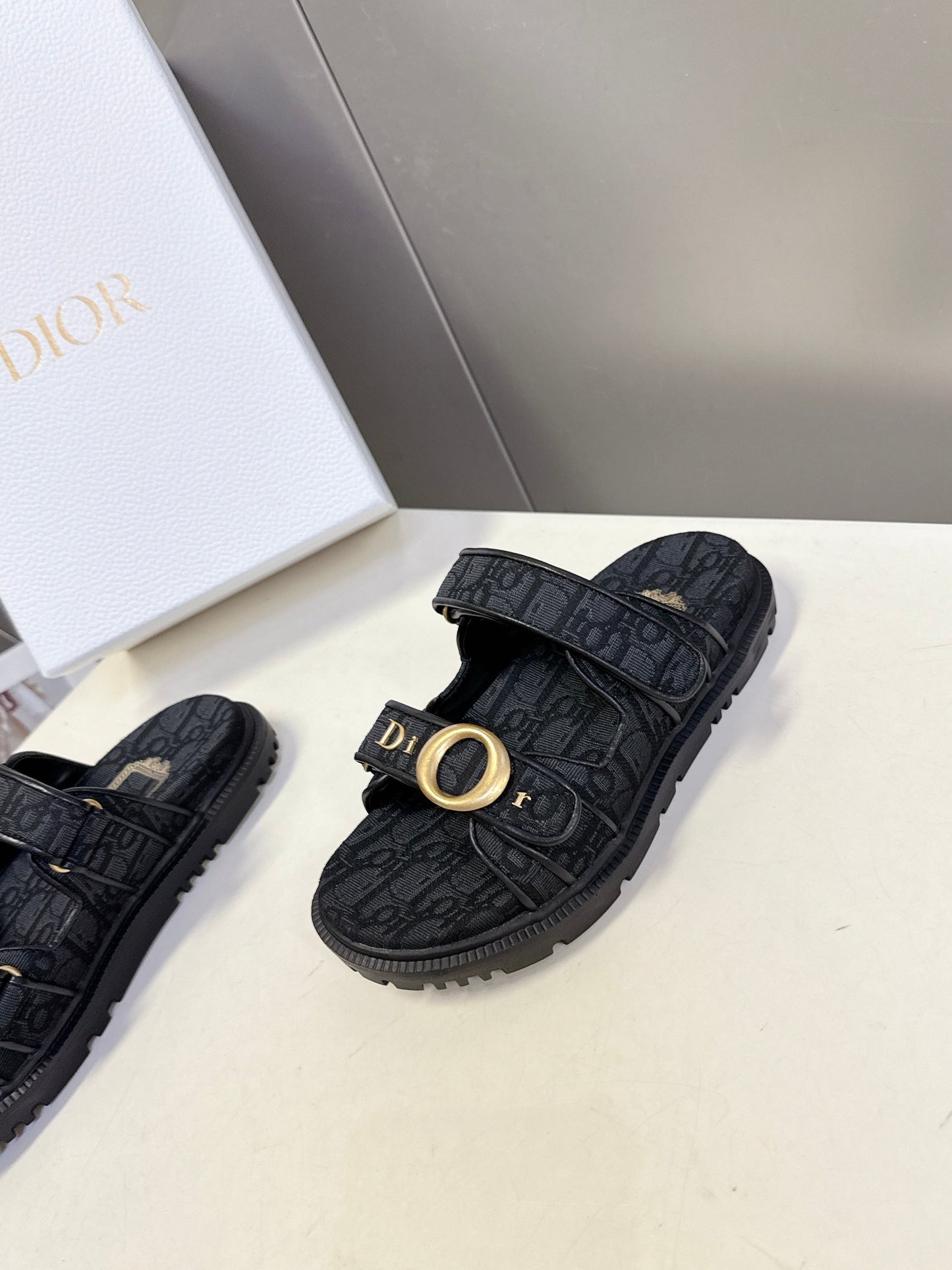 Dior 2026 Velcro Slip-on Sandal Black Fabric Leather 716905