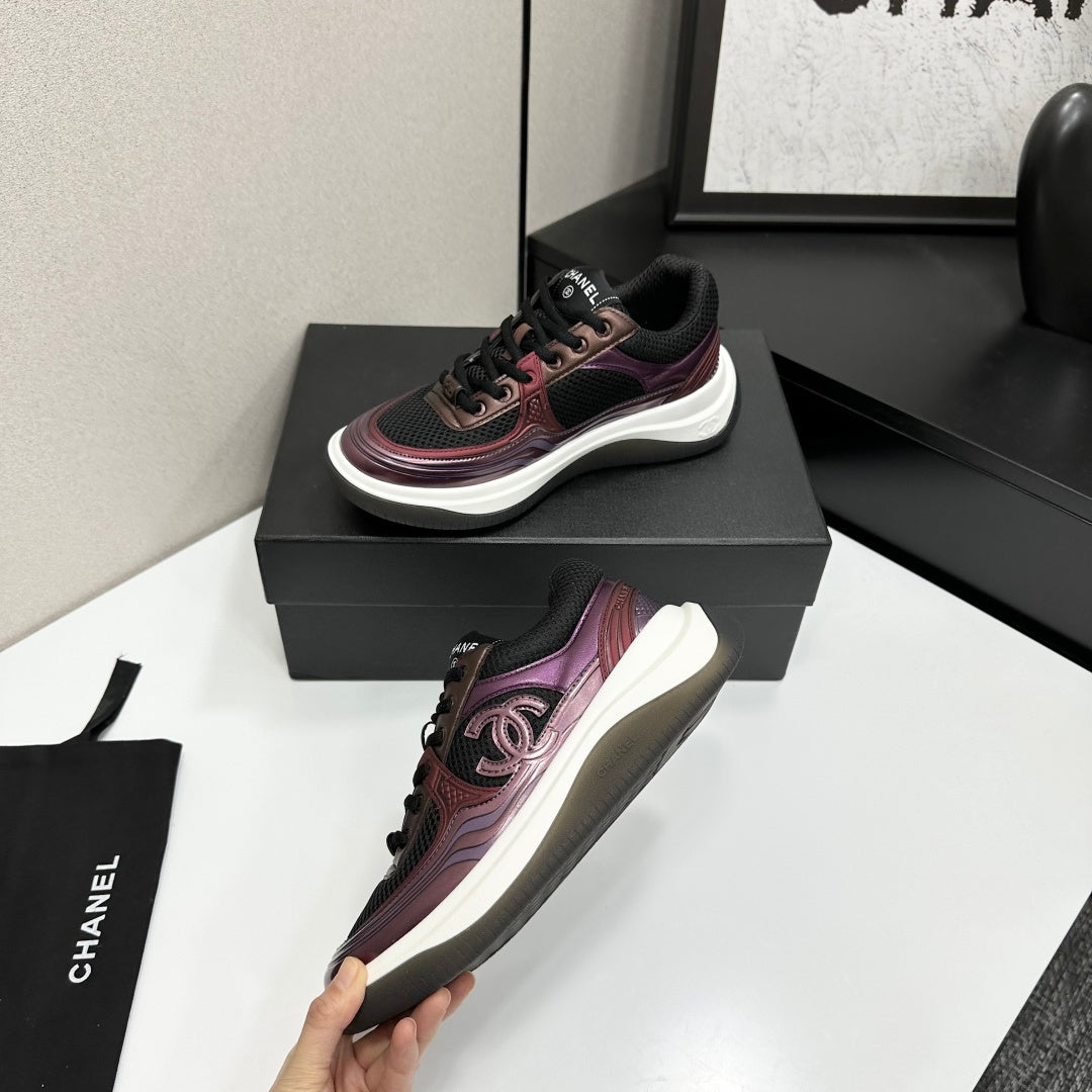 CC 26s Casual Sneakers Black Plum Purple Fabric Cowhide 626381