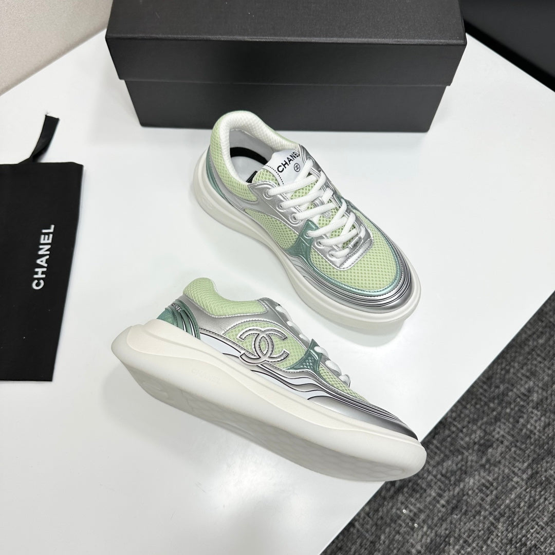 CC 26s Casual Sneakers Mint Green Sliver Fabric Cowhide 626385