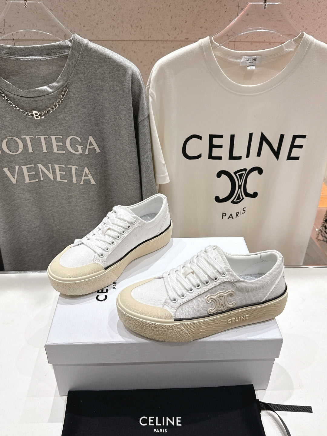 CELINE 25C Trainer Sneaker White Canvas 236763