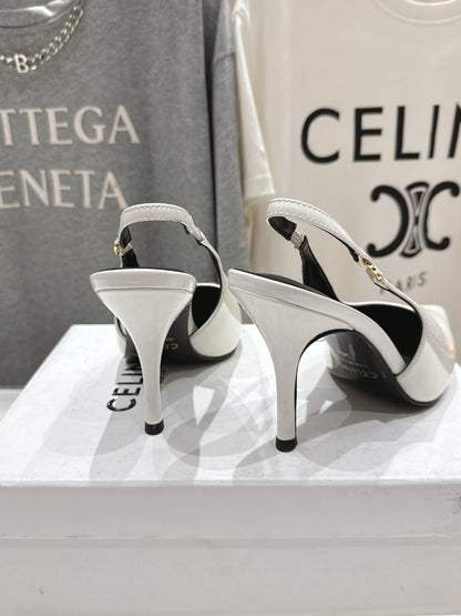 Celine 25C Slingback Pump White Patent Leather 236768