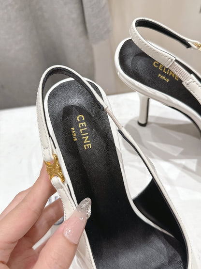 Celine 25C Slingback Pump White Patent Leather 236768