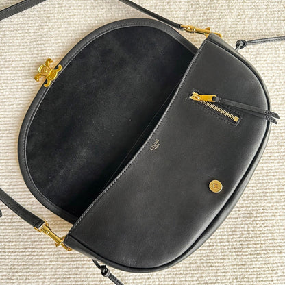 Celine Halfmoon Triomphe Small Bag 25cm Black Lambskin