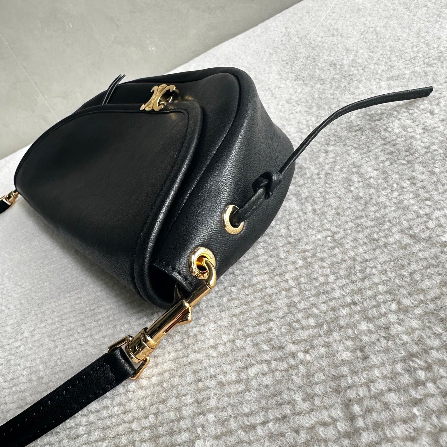 Celine Halfmoon Triomphe Small Bag 25cm Black Lambskin