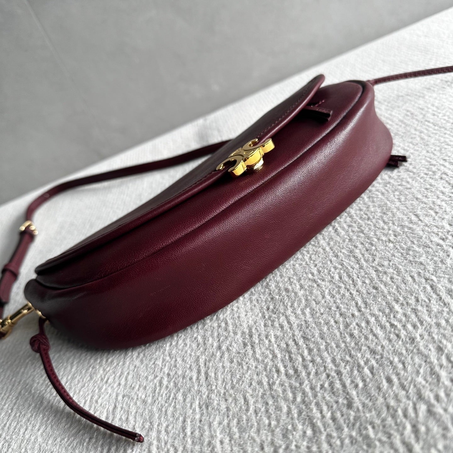Celine Halfmoon Triomphe Small Bag 25cm Burgundy Lambskin