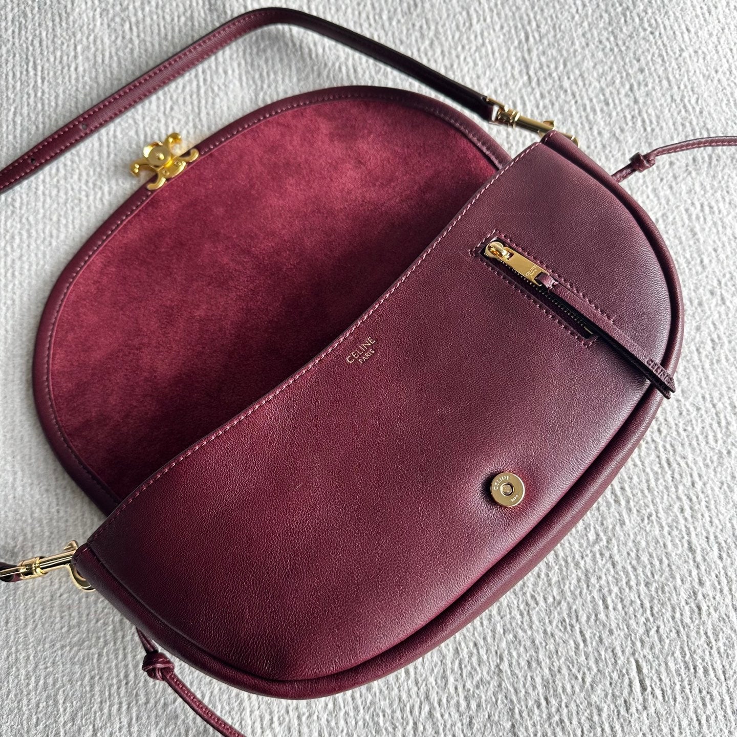 Celine Halfmoon Triomphe Small Bag 25cm Burgundy Lambskin