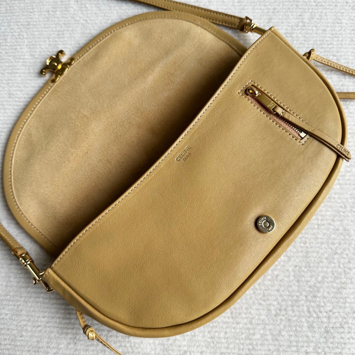 Celine Halfmoon Triomphe Small Bag 25cm Beige Lambskin