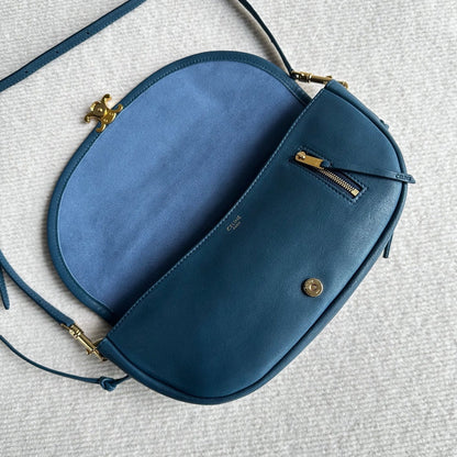 Celine Halfmoon Triomphe Small Bag 25cm Teal Green Lambskin