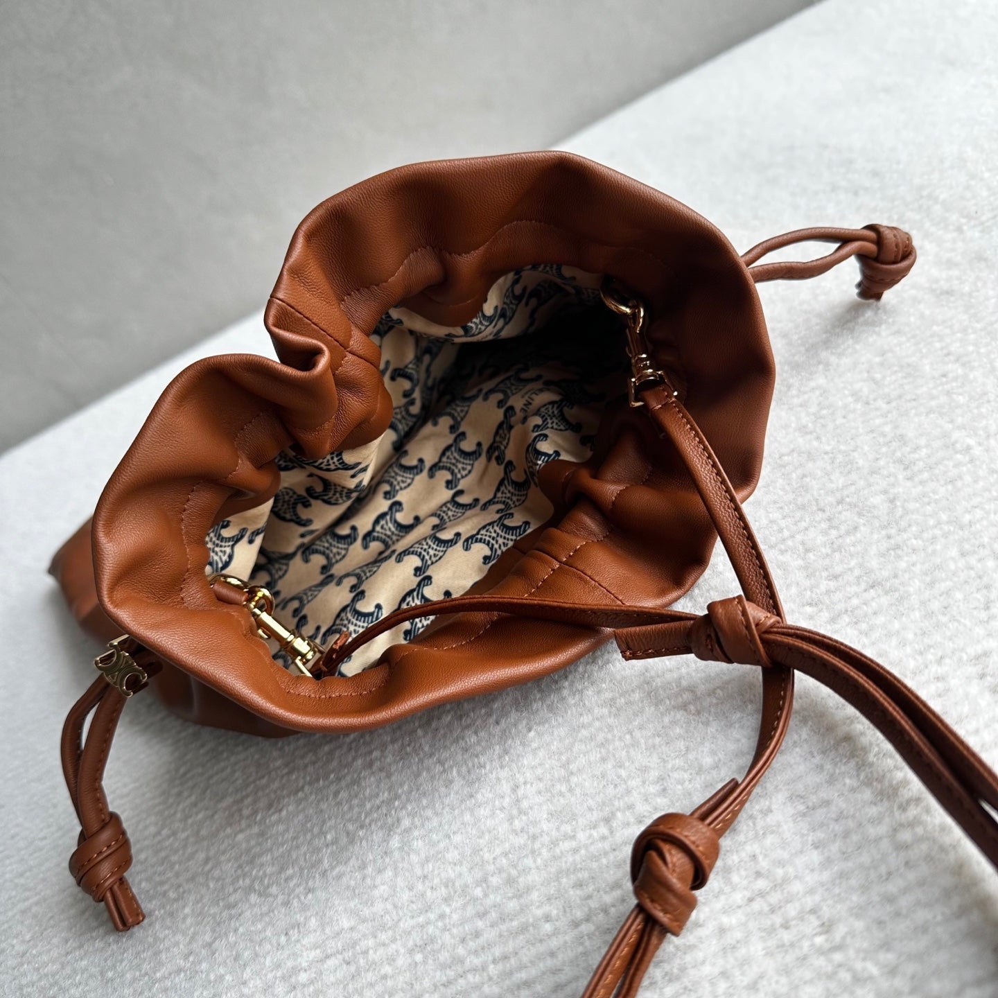 Celine Crystal Pouch Brown Lambskin