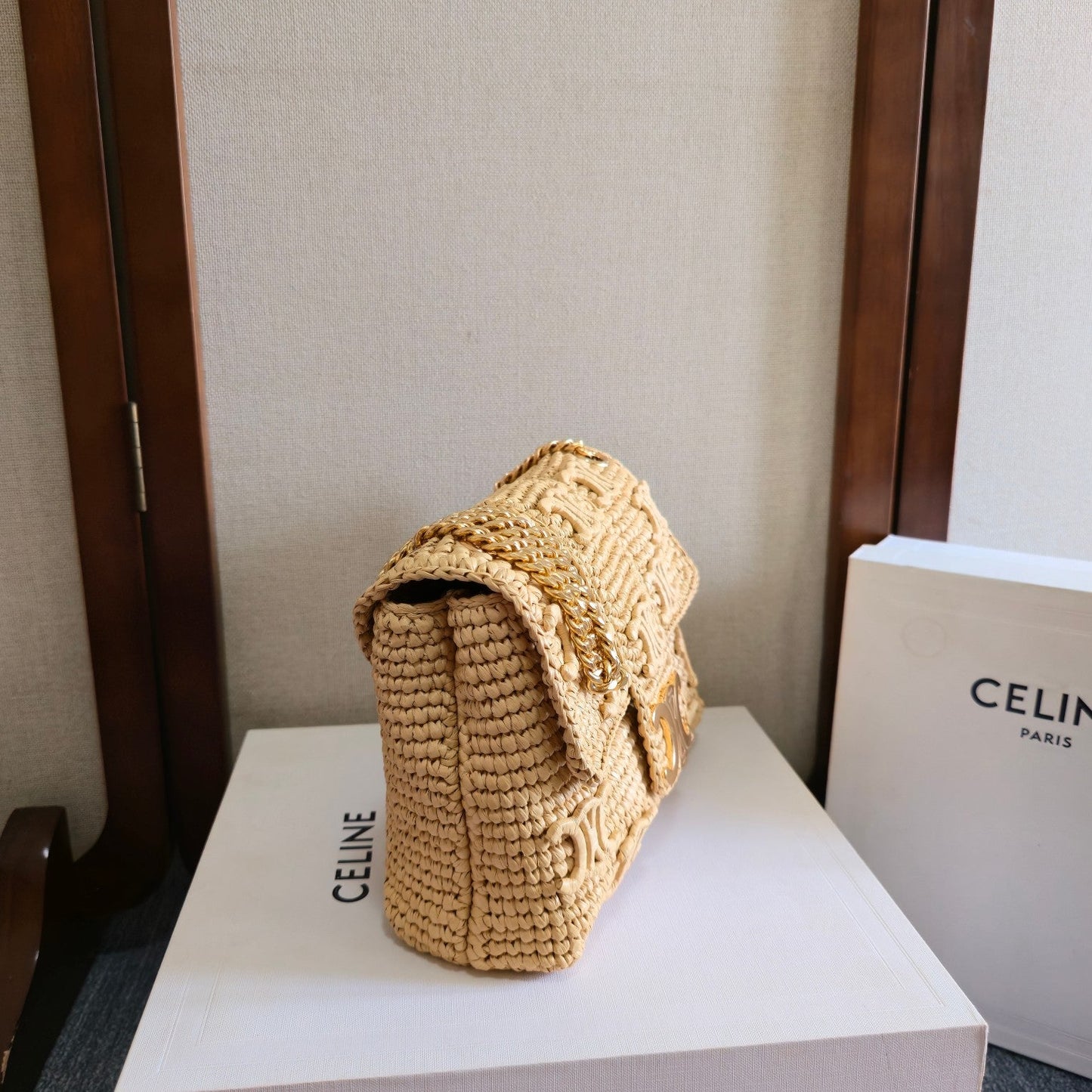 Celine Medium Victoire Bag 25cm Beige Raffia 288855