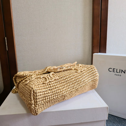 Celine Medium Victoire Bag 25cm Beige Raffia 288855