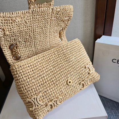 Celine Medium Victoire Bag 25cm Beige Raffia 288855
