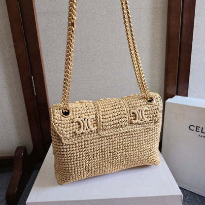 Celine Medium Victoire Bag 25cm Beige Raffia 288855