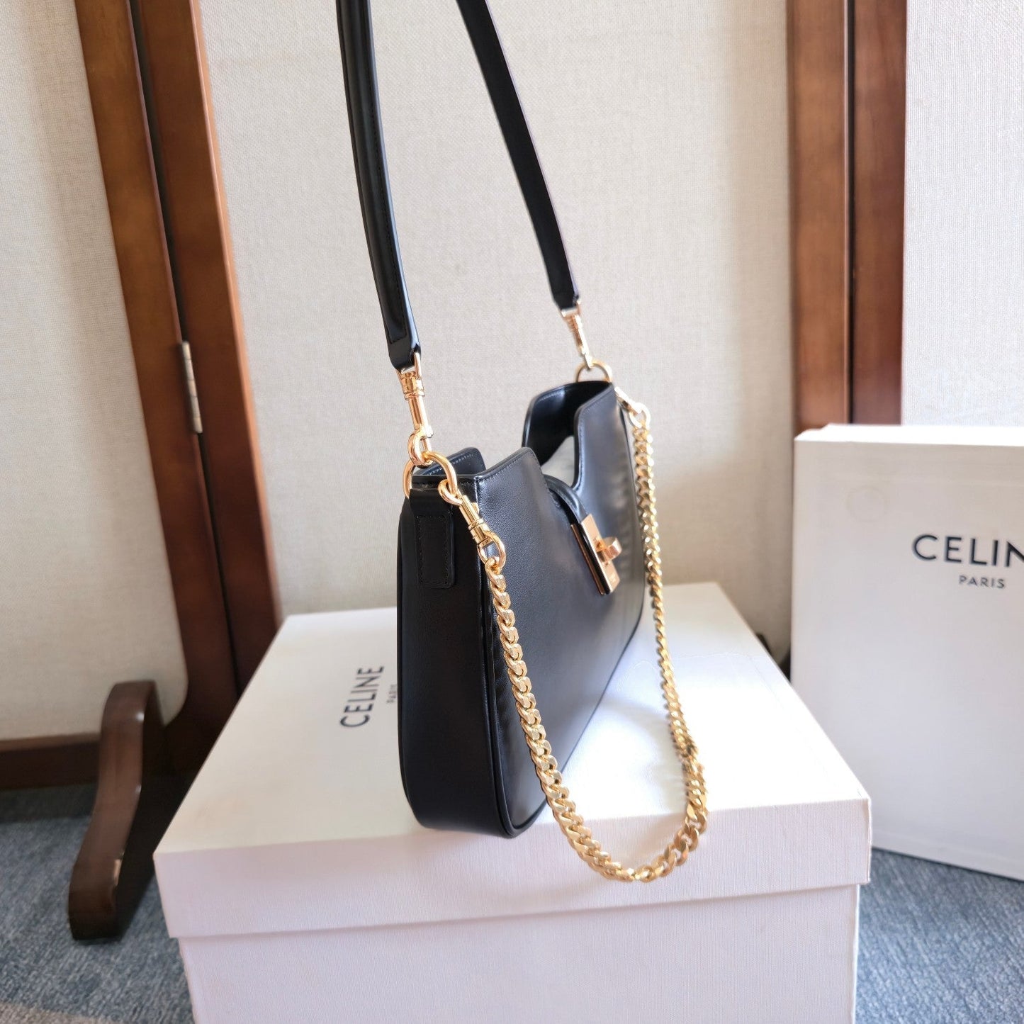 Celine Camille 16 Soft Shoulder Bag Smooth Black Calfskin