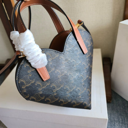Celine Heart-shaped Mini Bag Brown Black Triomphe Canvas Lambskin