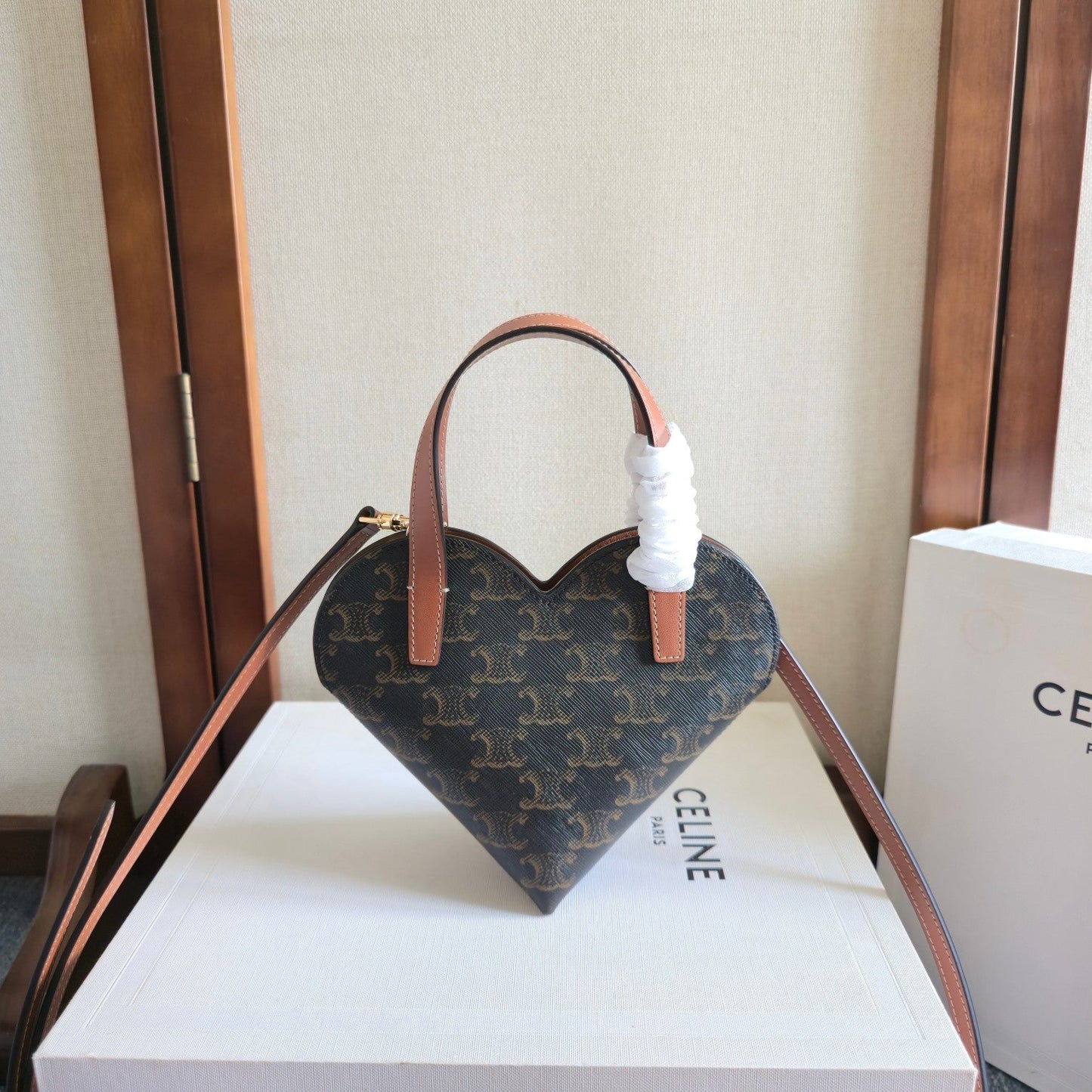 Celine Heart-shaped Mini Bag Brown Black Triomphe Canvas Lambskin