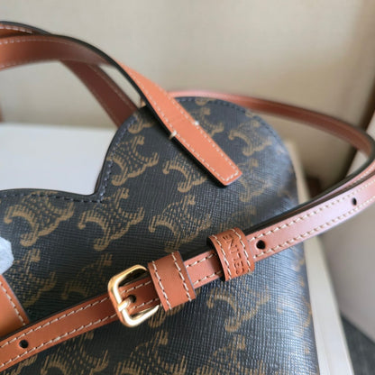 Celine 2025 Heart-Shaped Bag 19cm Black Tan Canvas Calfskin 276287