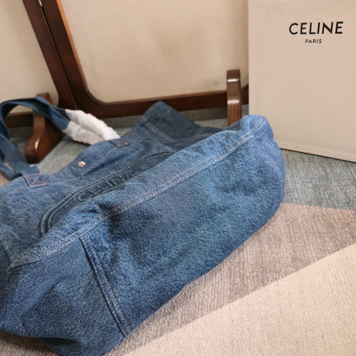 Celine Cabas Horizontal Tote Bag Blue Denim