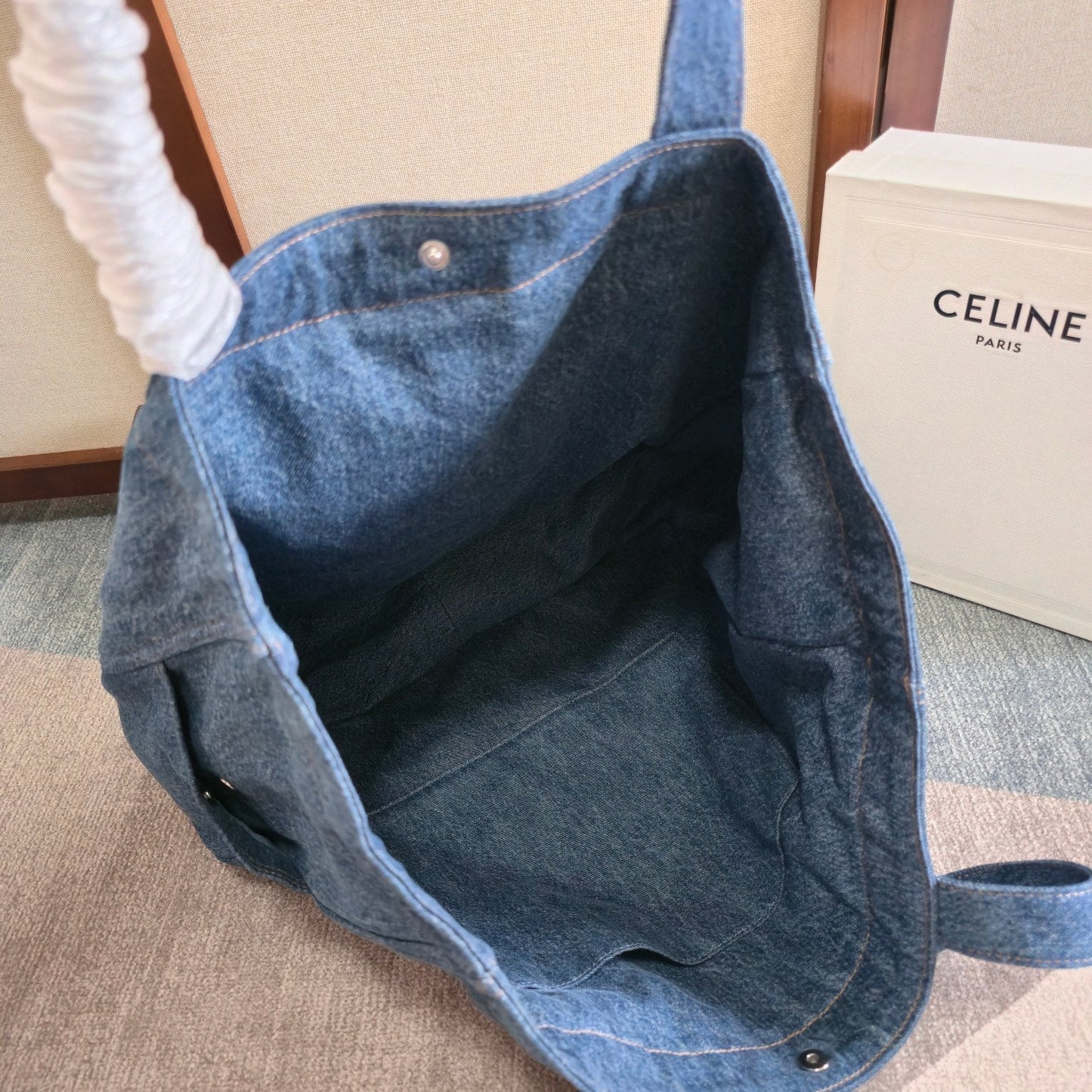 Celine Cabas Horizontal Tote Bag Blue Denim