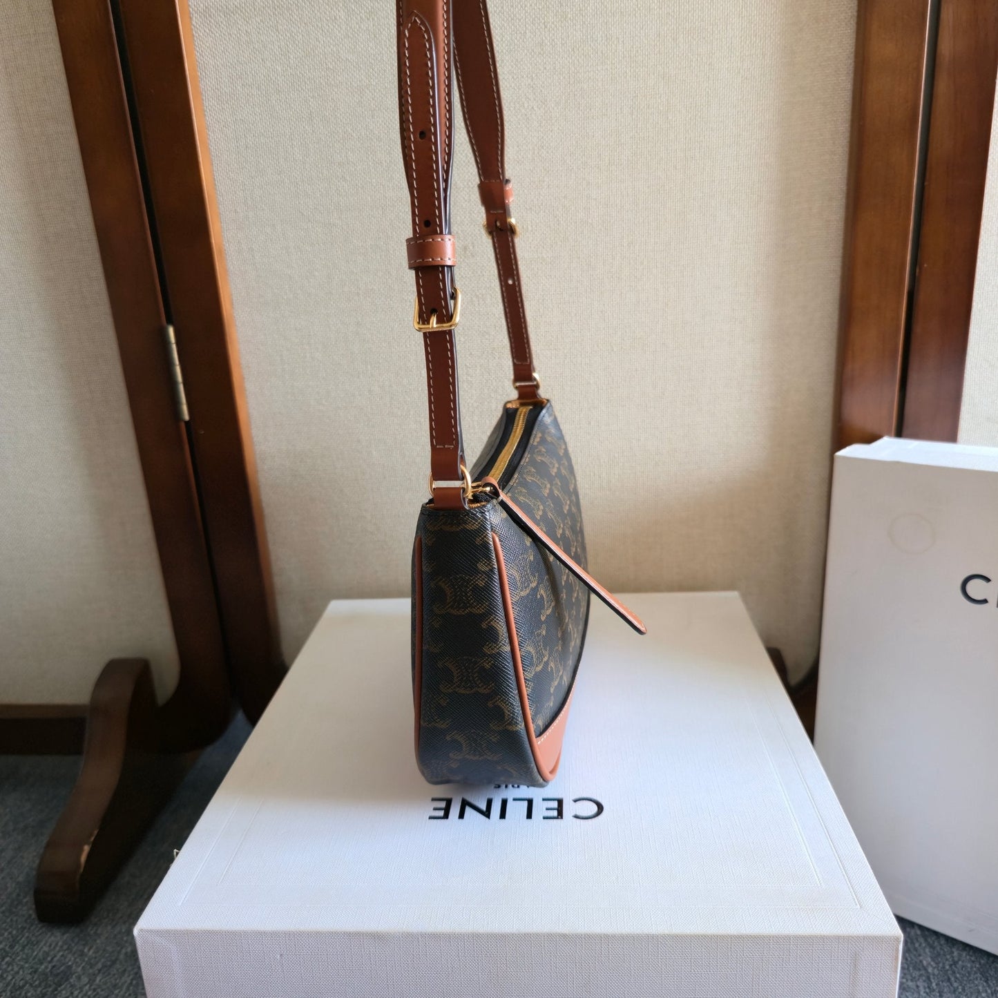 Celine Mini Ava Shoulder Bag Brown Black Triomphe Canvas