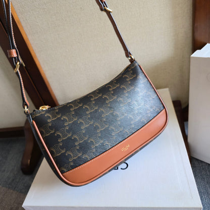 Celine Mini Ava Shoulder Bag Brown Black Triomphe Canvas