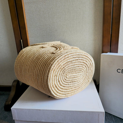 Celine Tote Bag Braided Panier Beige Raffia