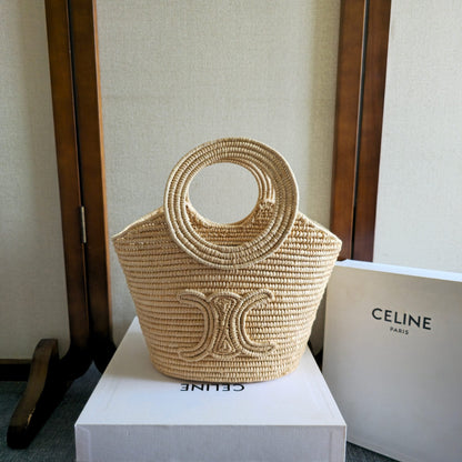 Celine Tote Bag Braided Panier Beige Raffia