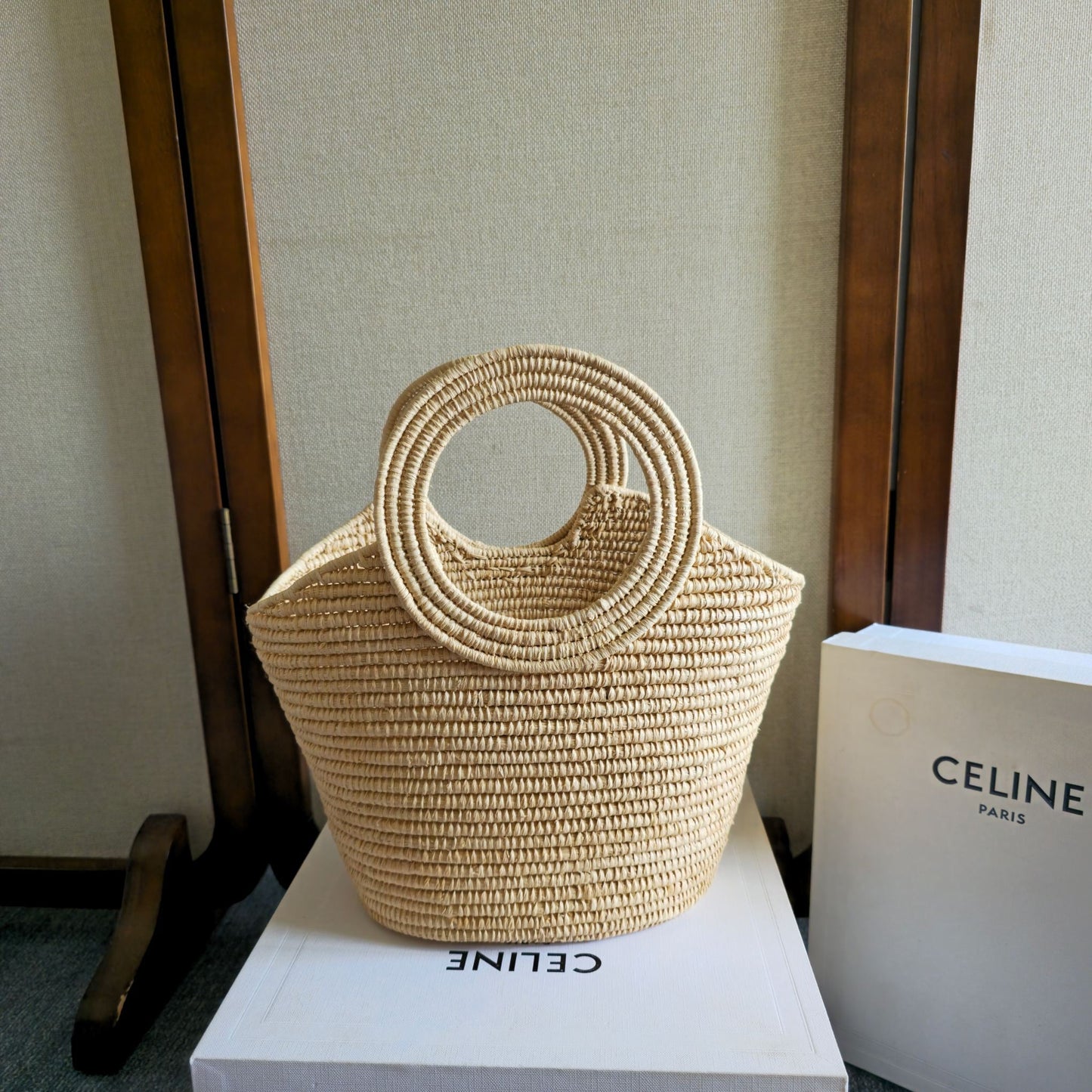 Celine Tote Bag Braided Panier Beige Raffia
