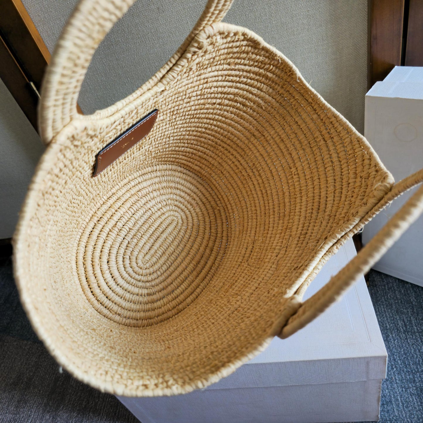 Celine Tote Bag Braided Panier Beige Raffia