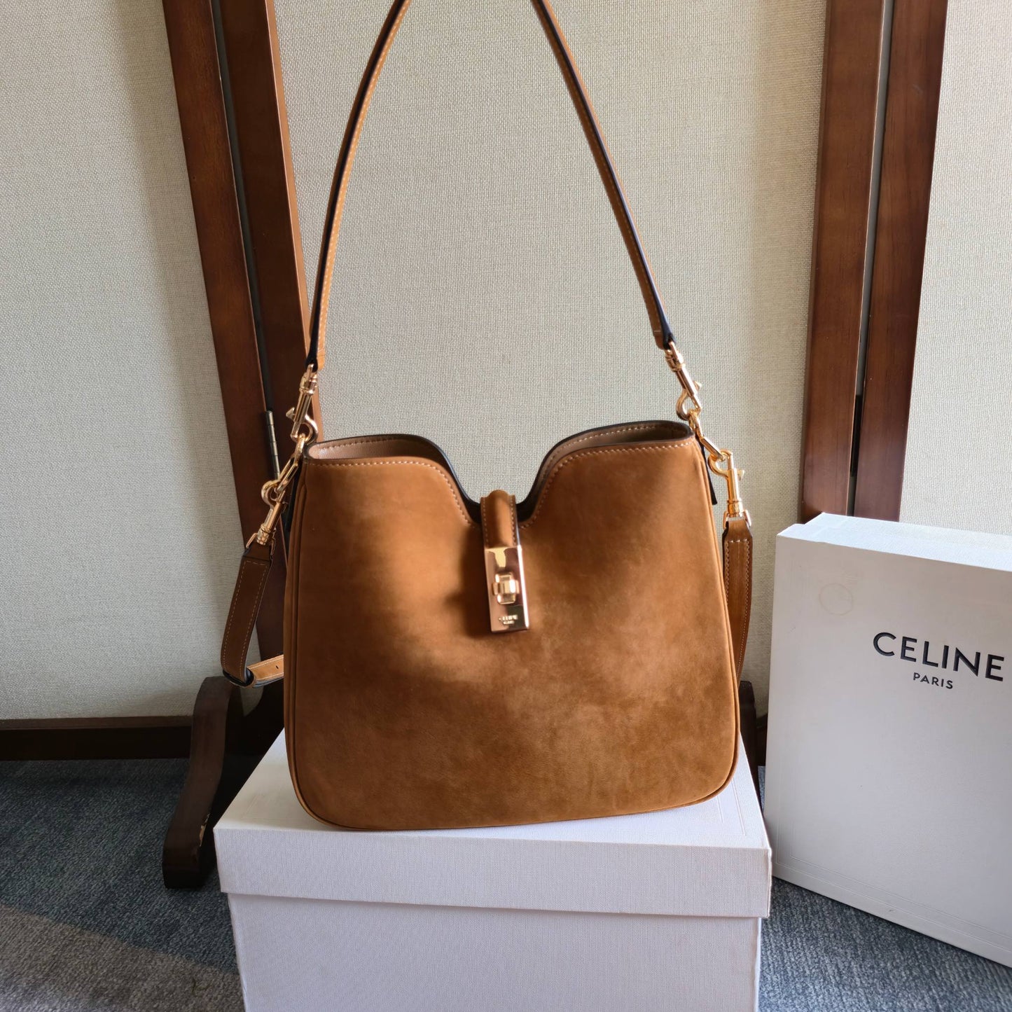 Celine Small Camille 16 Soft Bag Camel Nubuck Leather
