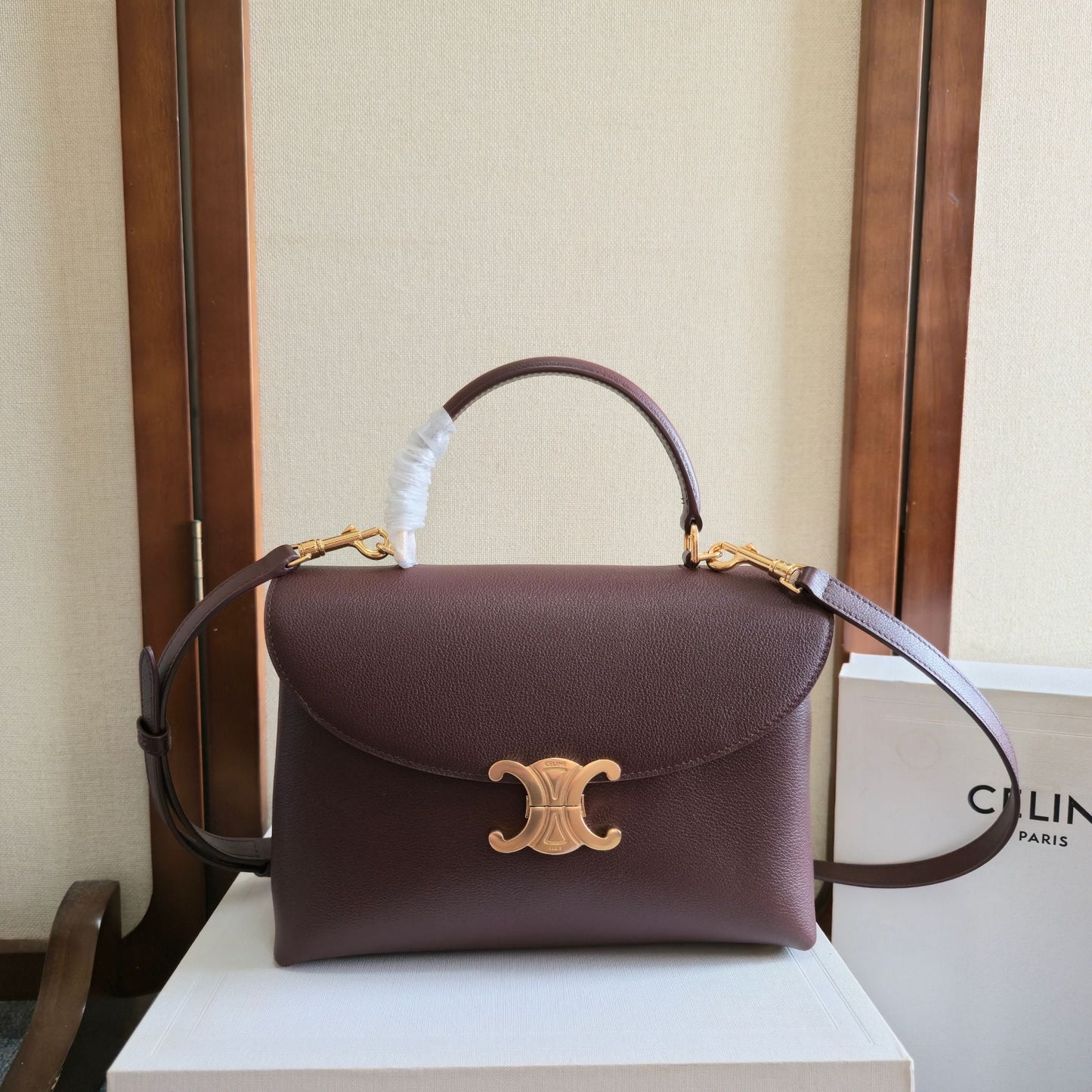 Celine Medium Nino Bag 25.5 Dark Burgundy Grained Calfskin