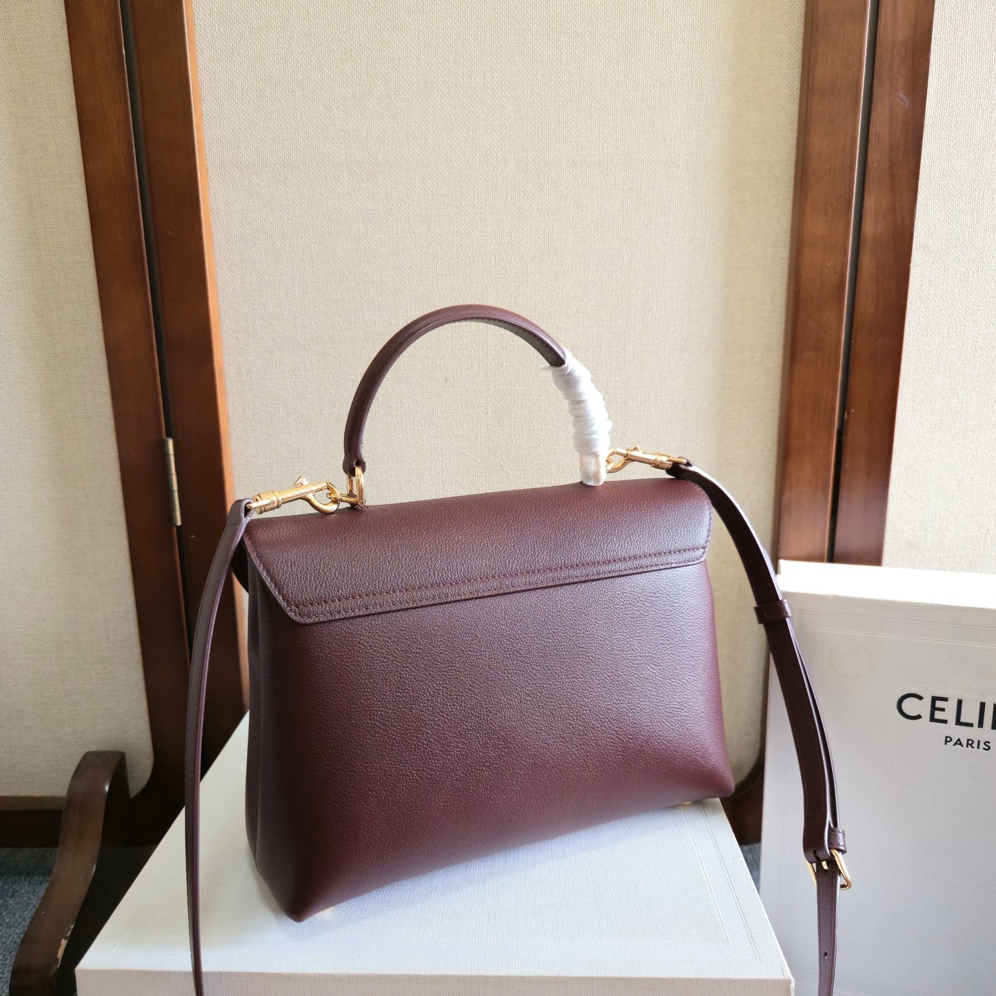 Celine Medium Nino Bag 25.5 Dark Burgundy Grained Calfskin