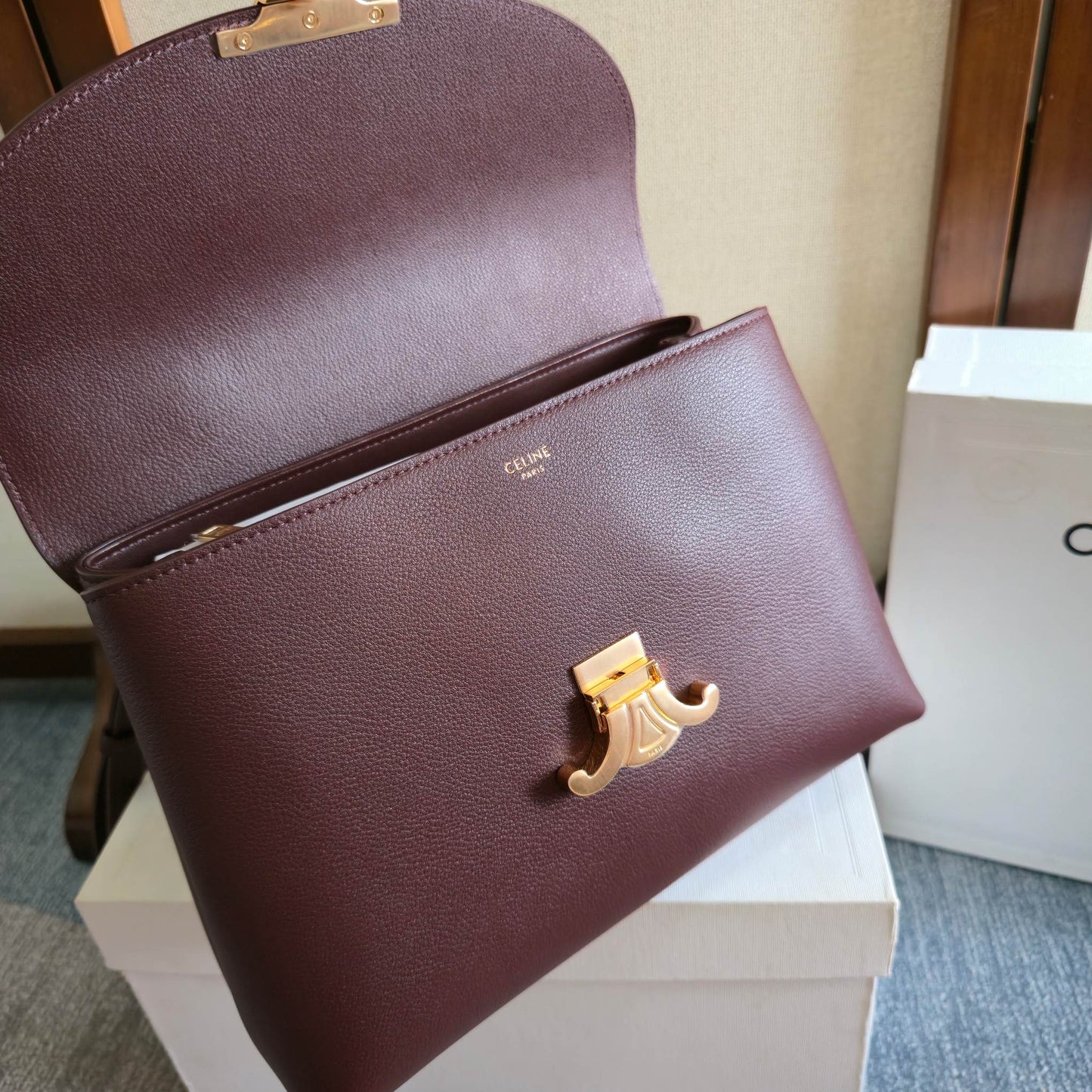 Celine Medium Nino Bag 25.5 Dark Burgundy Grained Calfskin