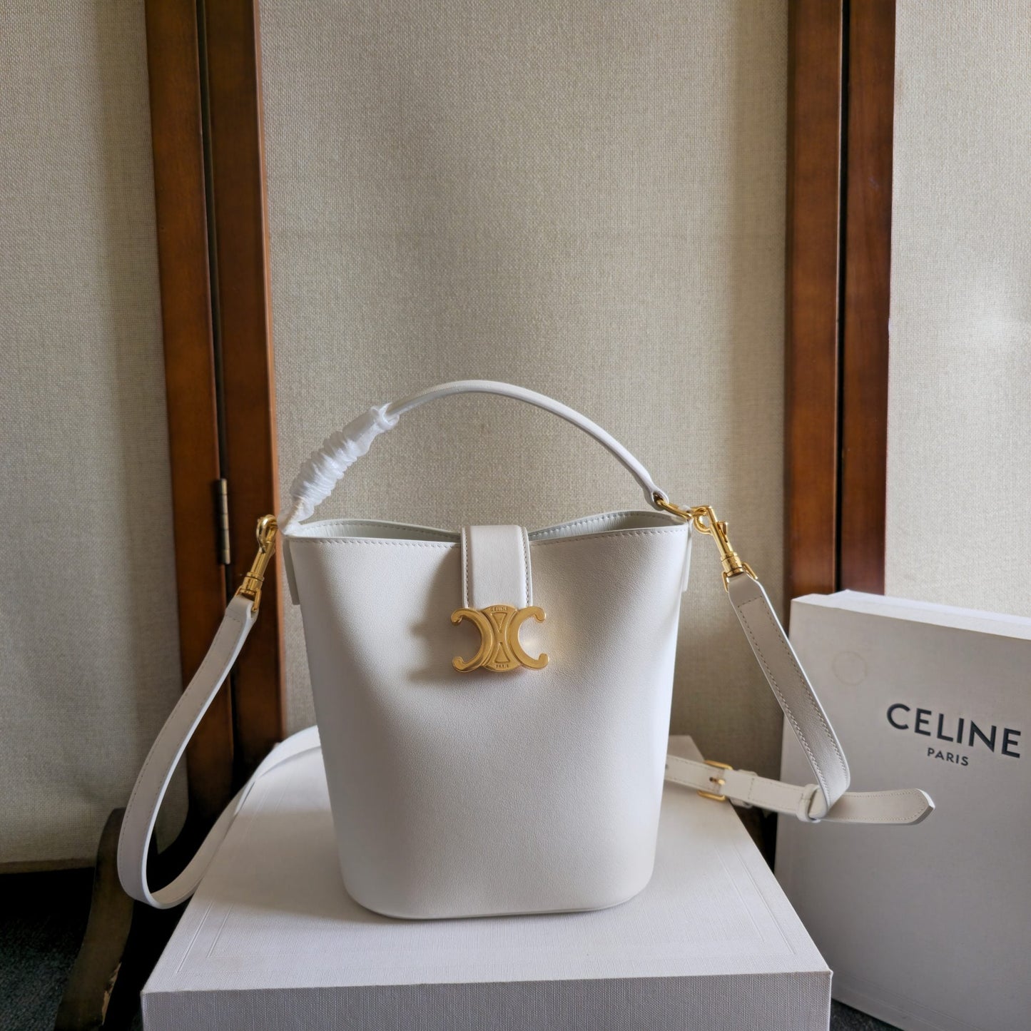 Celine Medium Bucket Louise Bag White Calfskin