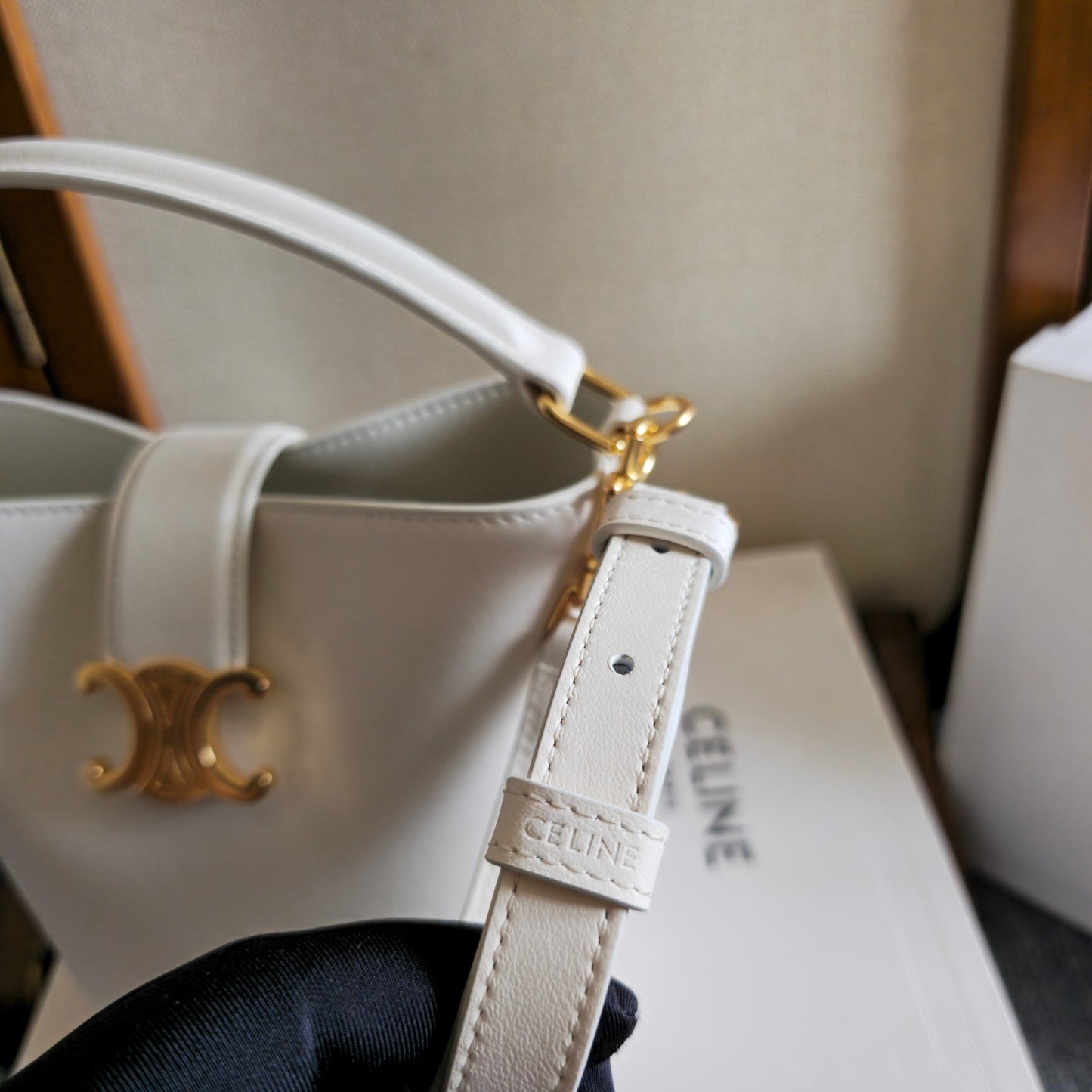 Celine Medium Bucket Louise Bag White Calfskin