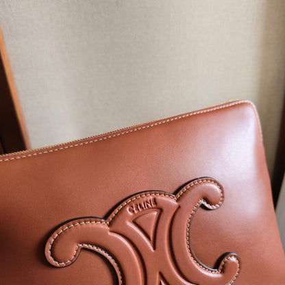 Celine Triomphe Wristlet Clutch Brown Leather