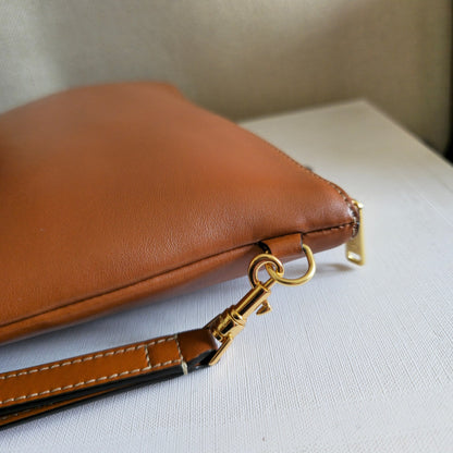 Celine Triomphe Wristlet Clutch Brown Leather