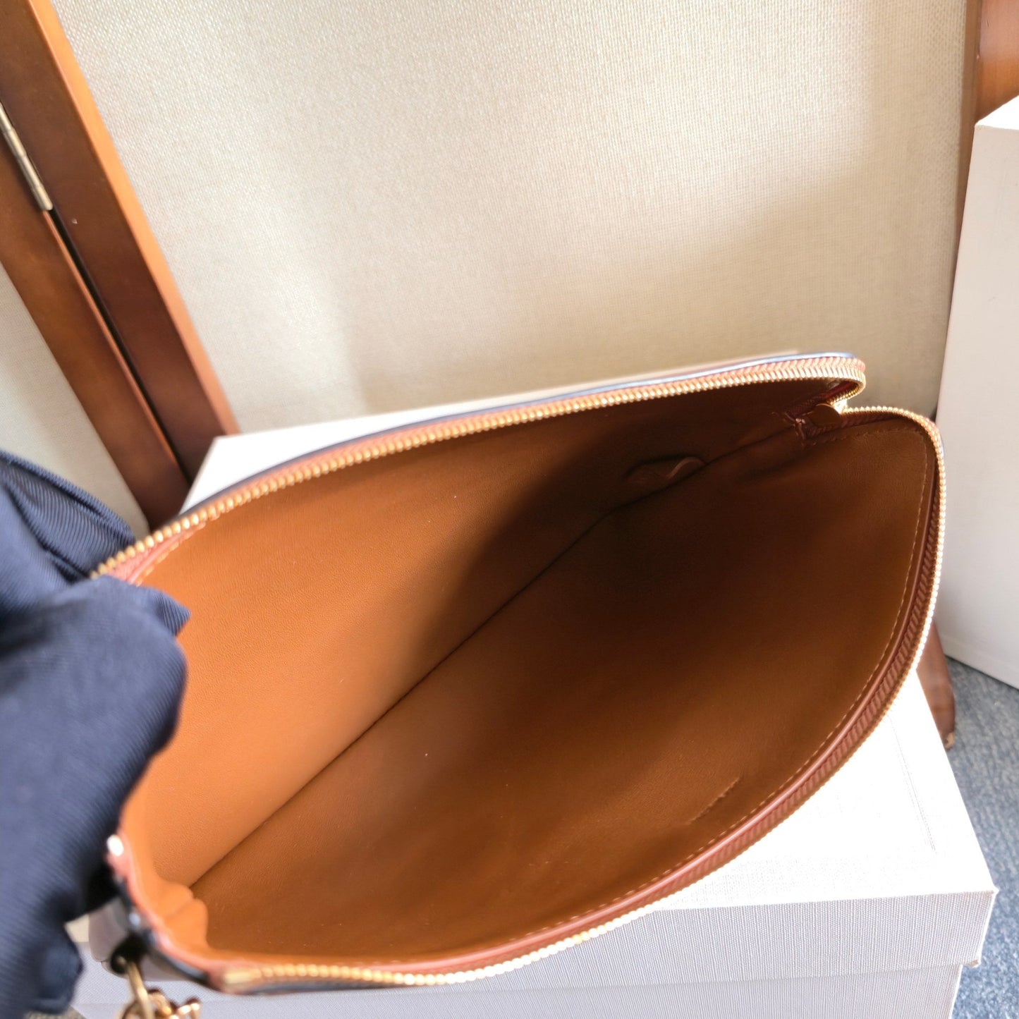 Celine Triomphe Wristlet Clutch Brown Leather