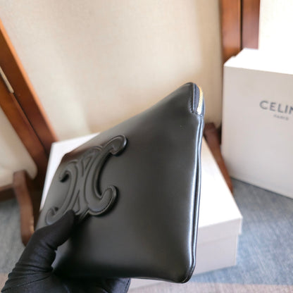 Celine Triomphe Wristlet Clutch Black Leather