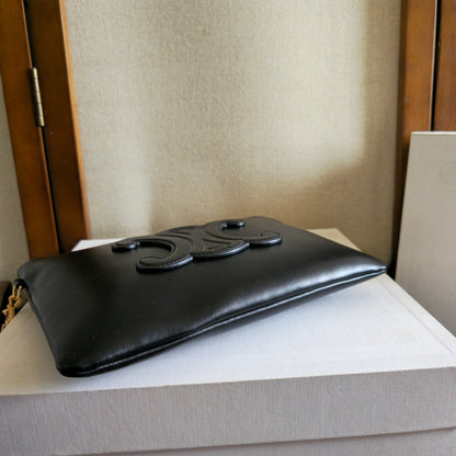 Celine Triomphe Wristlet Clutch Black Leather