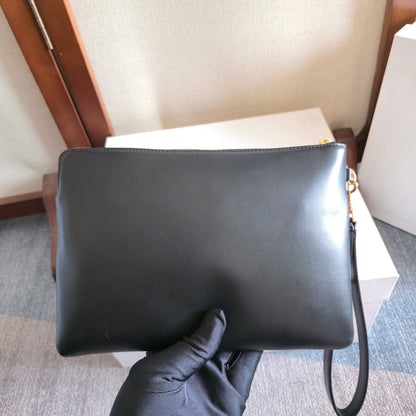 Celine Triomphe Wristlet Clutch Black Leather