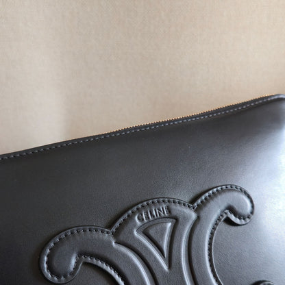 Celine Triomphe Wristlet Clutch Black Leather