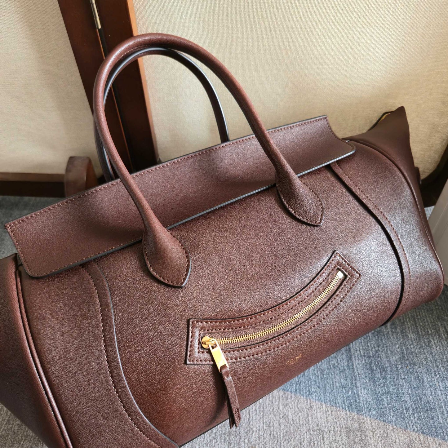 Celine 2026 Small Luggage Brown Shiny Lambskin