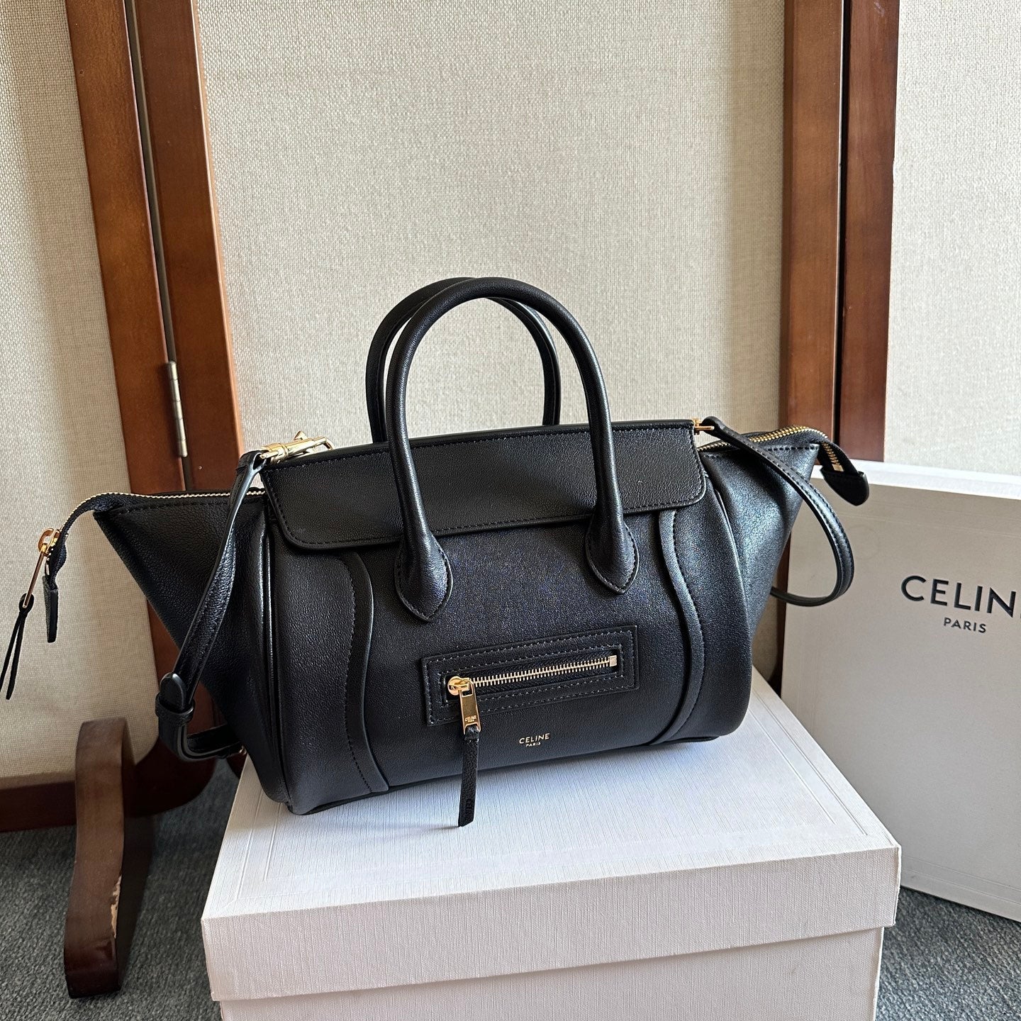 Celine Small Smiling New Luggage Black Lambskin