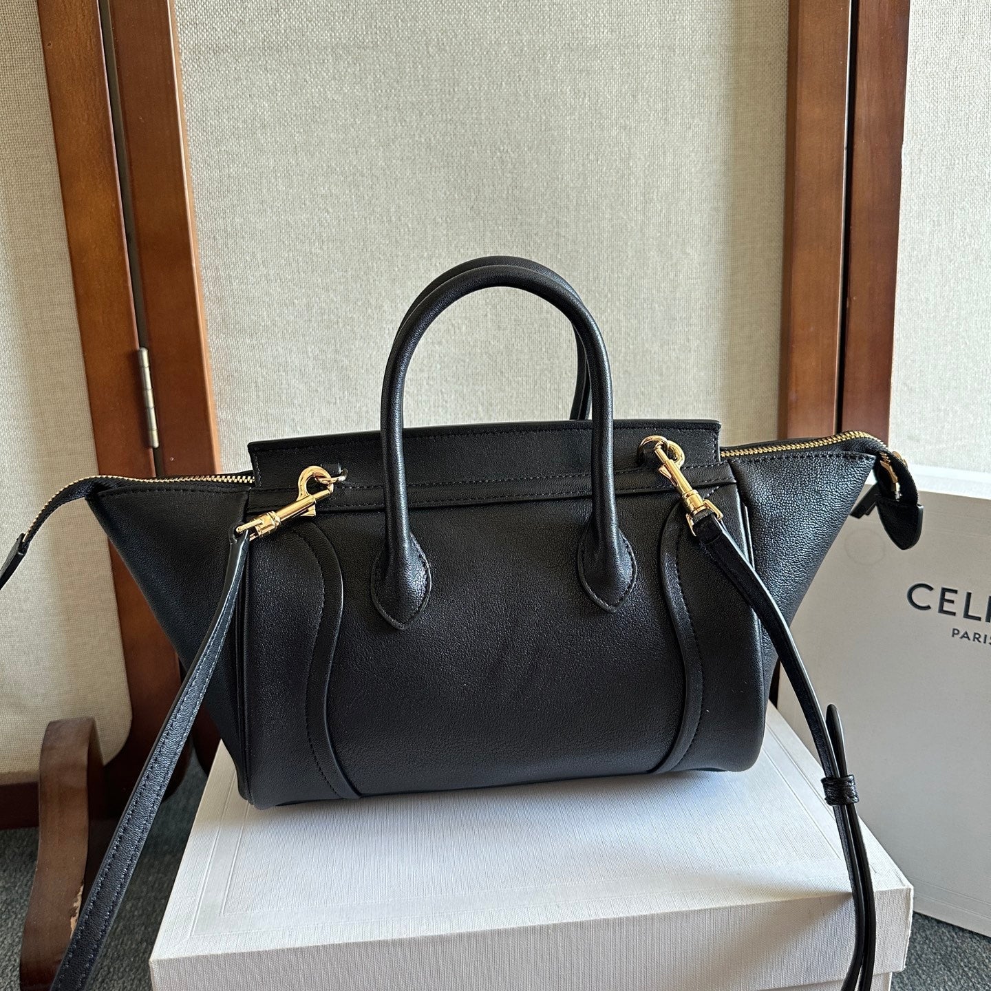Celine Small Smiling New Luggage Black Lambskin