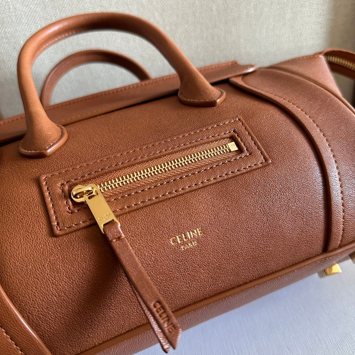 Celine Small Smiling New Luggage Light Brown Lambskin