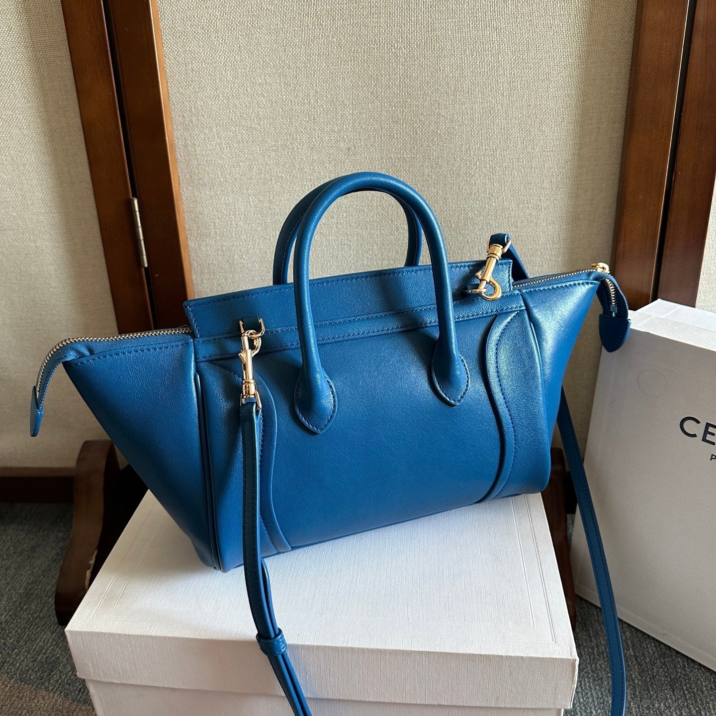 Celine Small Smiling New Luggage Blue Lambskin