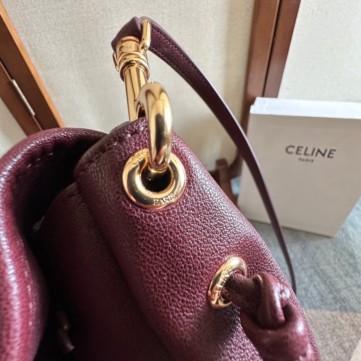Celine Halfmoon Soft Triomphe Bag Dark Burgundy Lambskin